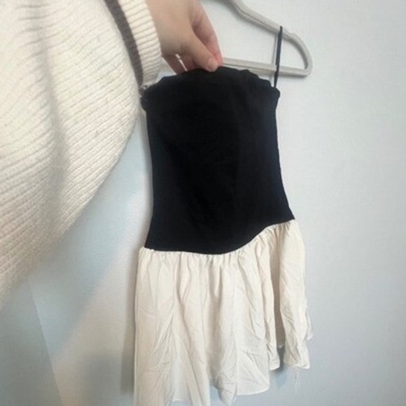 Black Tube Top Cream Ruffle Mini Skirt Dress‎ Party Cocktail - Picture 3 of 7